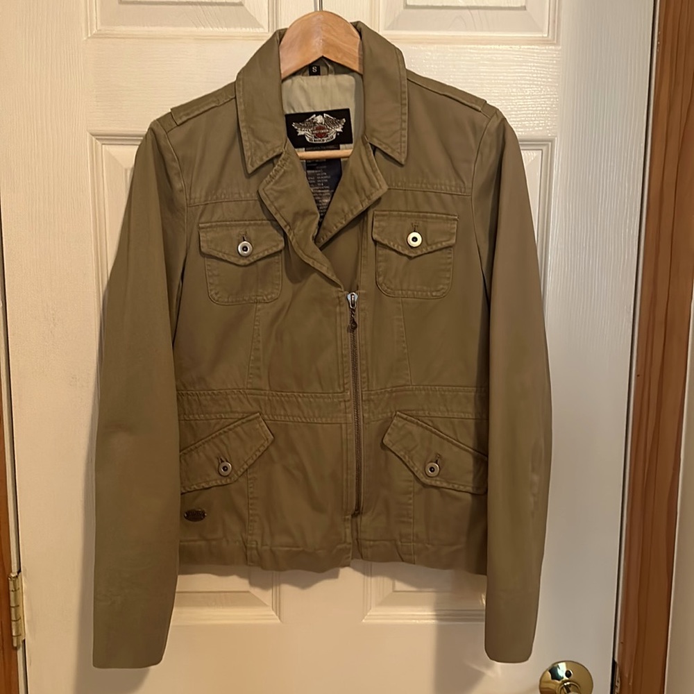 Harley Davidson Jacket Small Women Tan 100% Cotton Zip